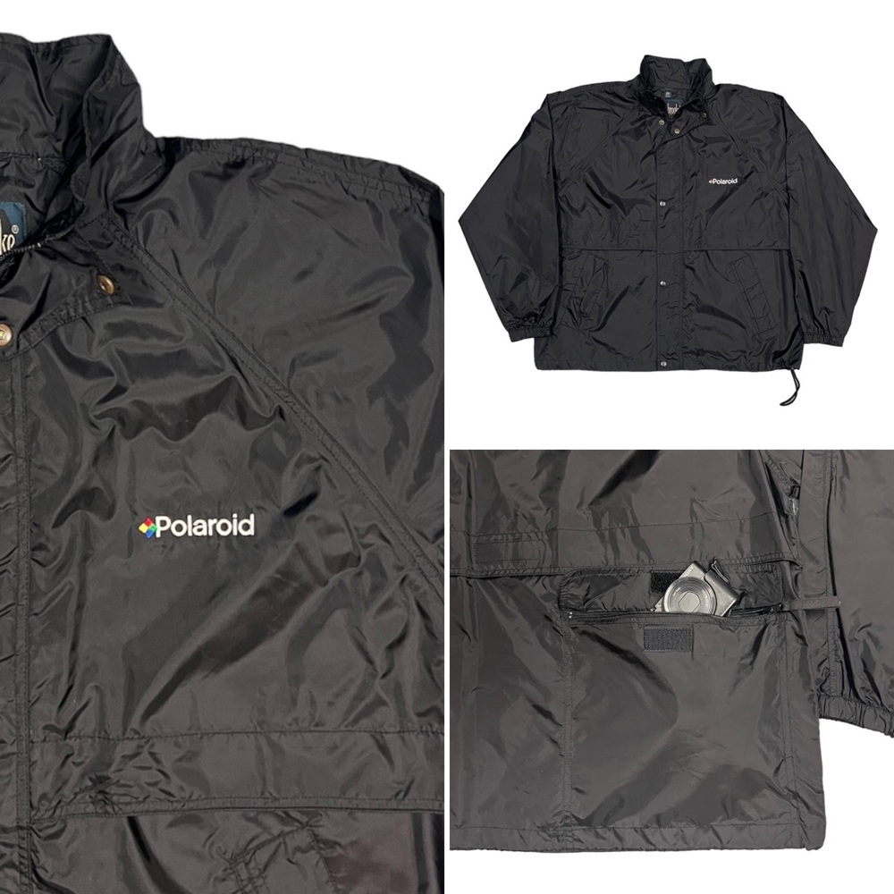 Vintage POLAROID Zip Up Techwear Jacket / Windbreaker - w/ Zipper CAMERA POCKET